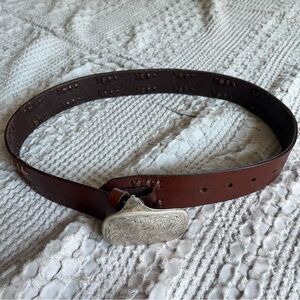 Brown Leather Belt with Silver Buckle